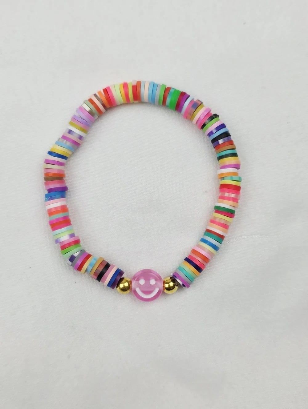 Handmade Clay Bead Multi Color Smiley Face  Bracelet